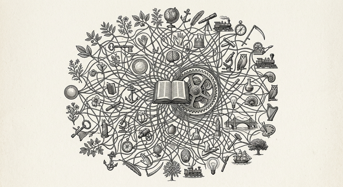 A web of symbolic objects connected by fine threads